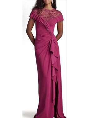 NWT Tadashi Shoji Embellished Lace Evening Gown In Amethyst Size 6 $558